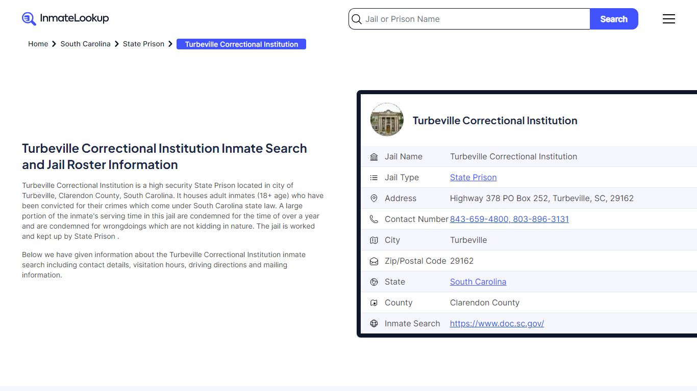 Turbeville Correctional Institution Inmate Search, Jail Roster ...