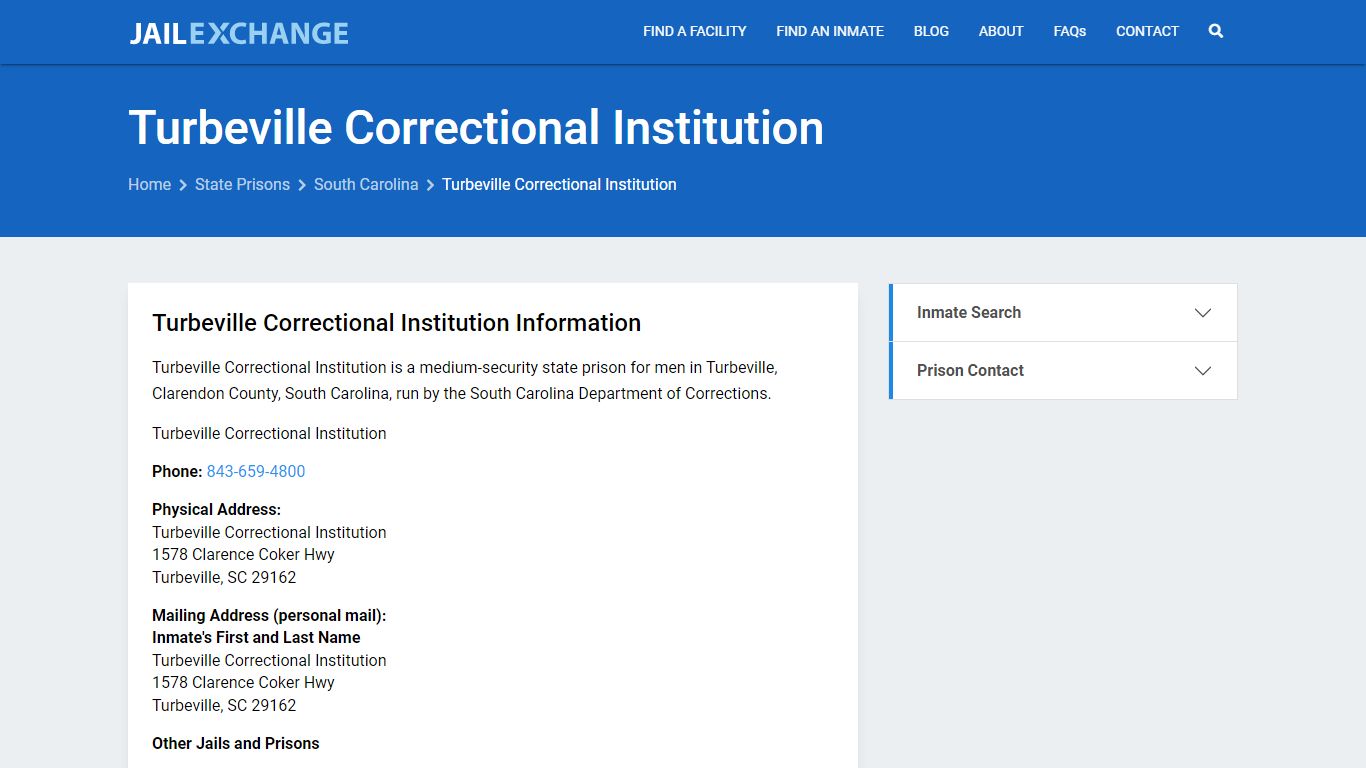 Turbeville Correctional Institution Inmate Search, SC - Jail Exchange