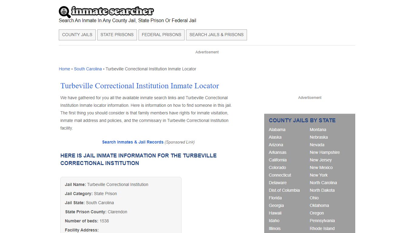 Turbeville Correctional Institution Inmate Locator - Inmate Searcher